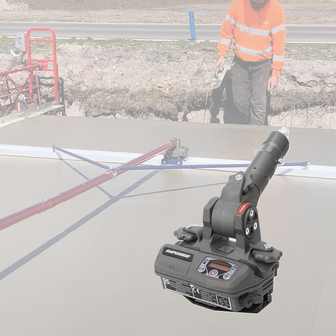 Turn any bullfloat into a vibrating vibe bar using the Gen3 tilt-action head with remote control settings to smooth the concrete. Available from Speedcrete, United Kingdom.