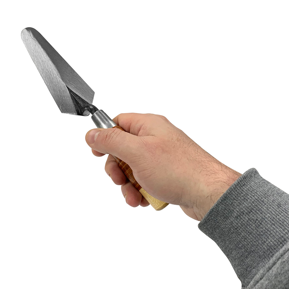 W.Rose Cross Joint Trowels 5" x 1 3/4" Leather Handle.
The rounded end blade is excellent for applying mortar in small areas. The versatile blade is great for mixing, scraping, patching and repair. A handy tool for the everyday needs of a professional Br