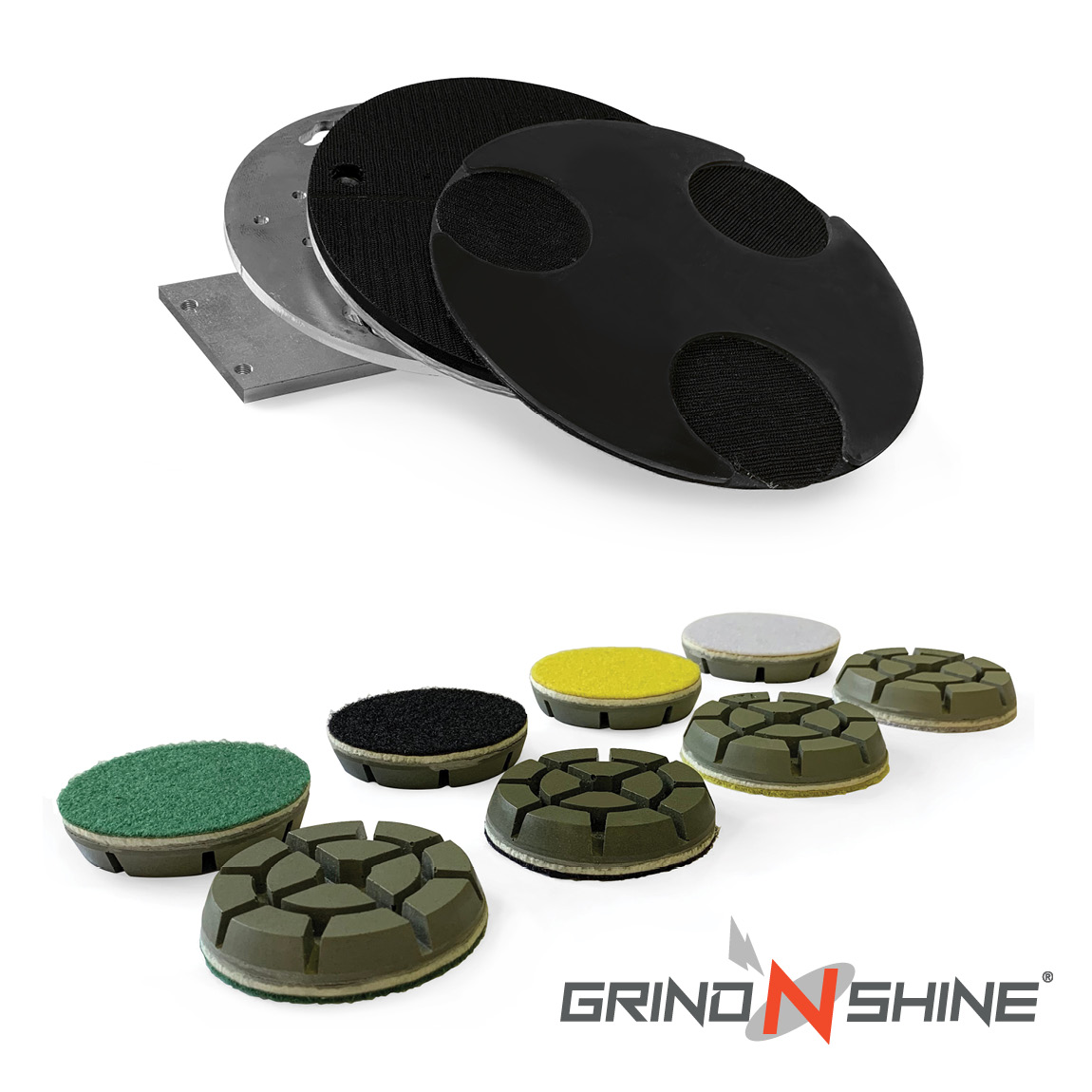 24 edging trowels can be converted into polishing trowels by using this Grind N Shine Tooling System.