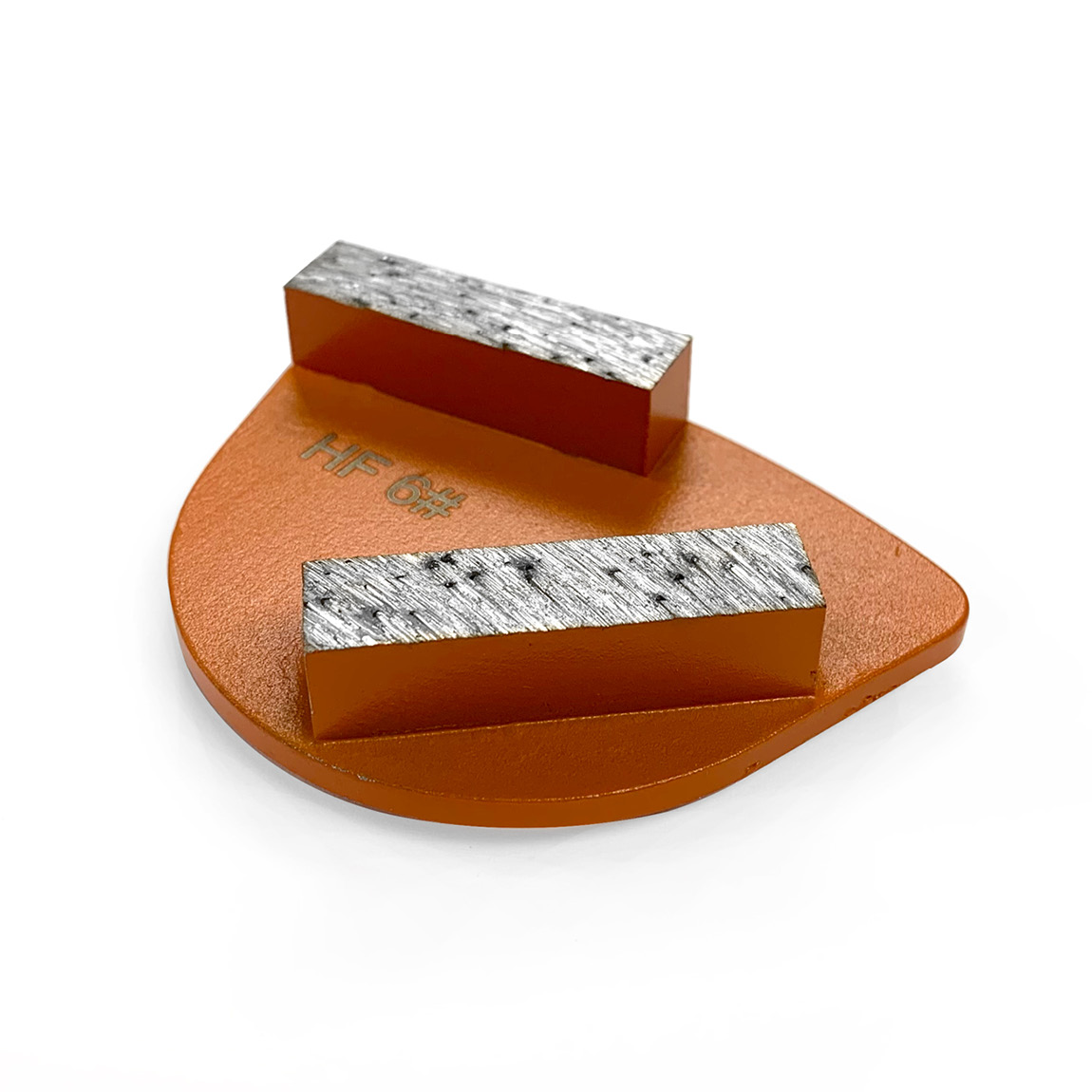 Diamond metalbond abrasive grinding wings are suitable for the grinding concrete floors. 
These consumables fit numerous grinders via a tooling disc which magnetically holds them into place. The grit size of 6 is perfect as a first stage of grinding down