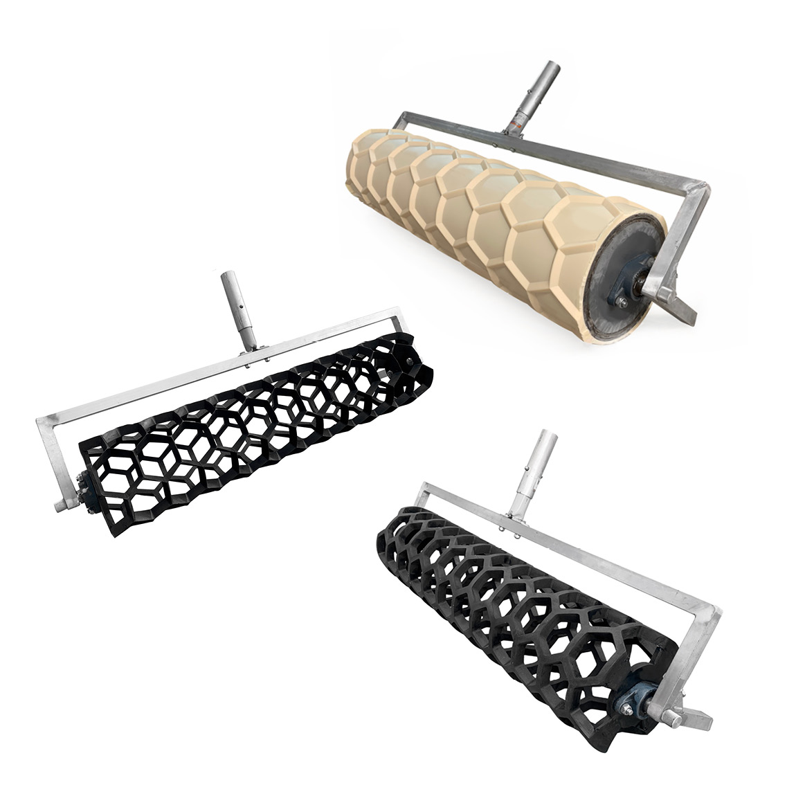 Hexagon roller for concrete patterns. These rollers produce a hexagonal pattern that gives cattle a slip resistant surface. Typically used in agricultural yards and cow sheds.