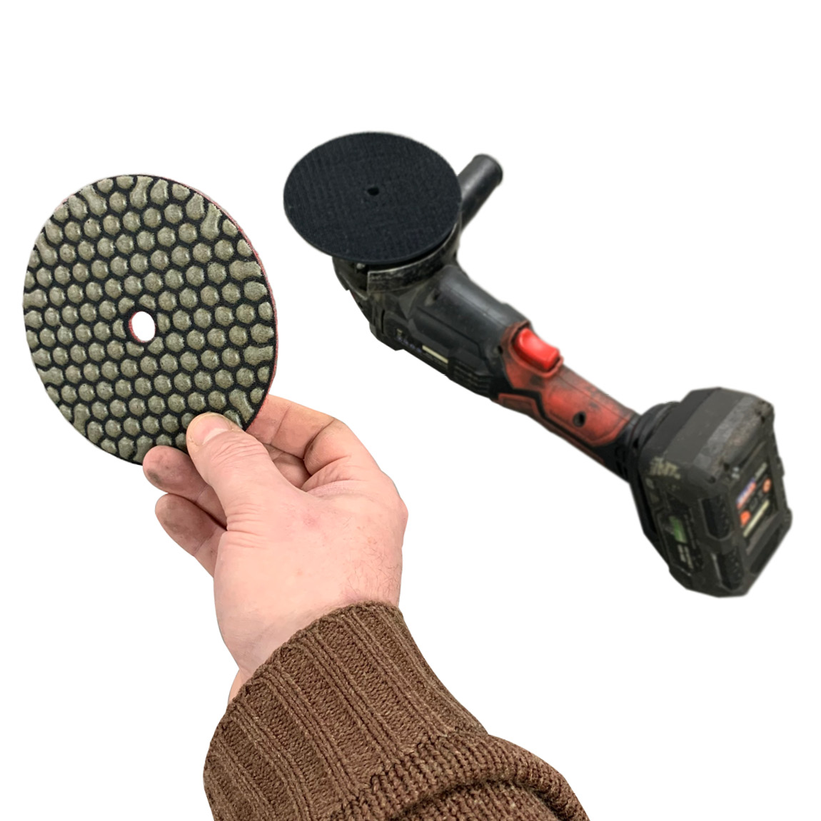 Diamond Resin Concrete Polishing Honeycomb Pads 125mm. These polishing pads are used on concrete surfaces and can be connected via a velcro system. Speedcrete, United Kingdom.