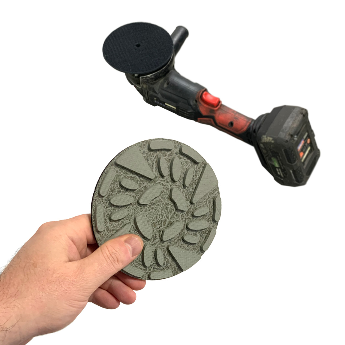 Diamond Resin Concrete Polishing Pizza-style Pads 125mm. These polishing pads are used on concrete surfaces and can be connected via a velcro system. Speedcrete, United Kingdom.