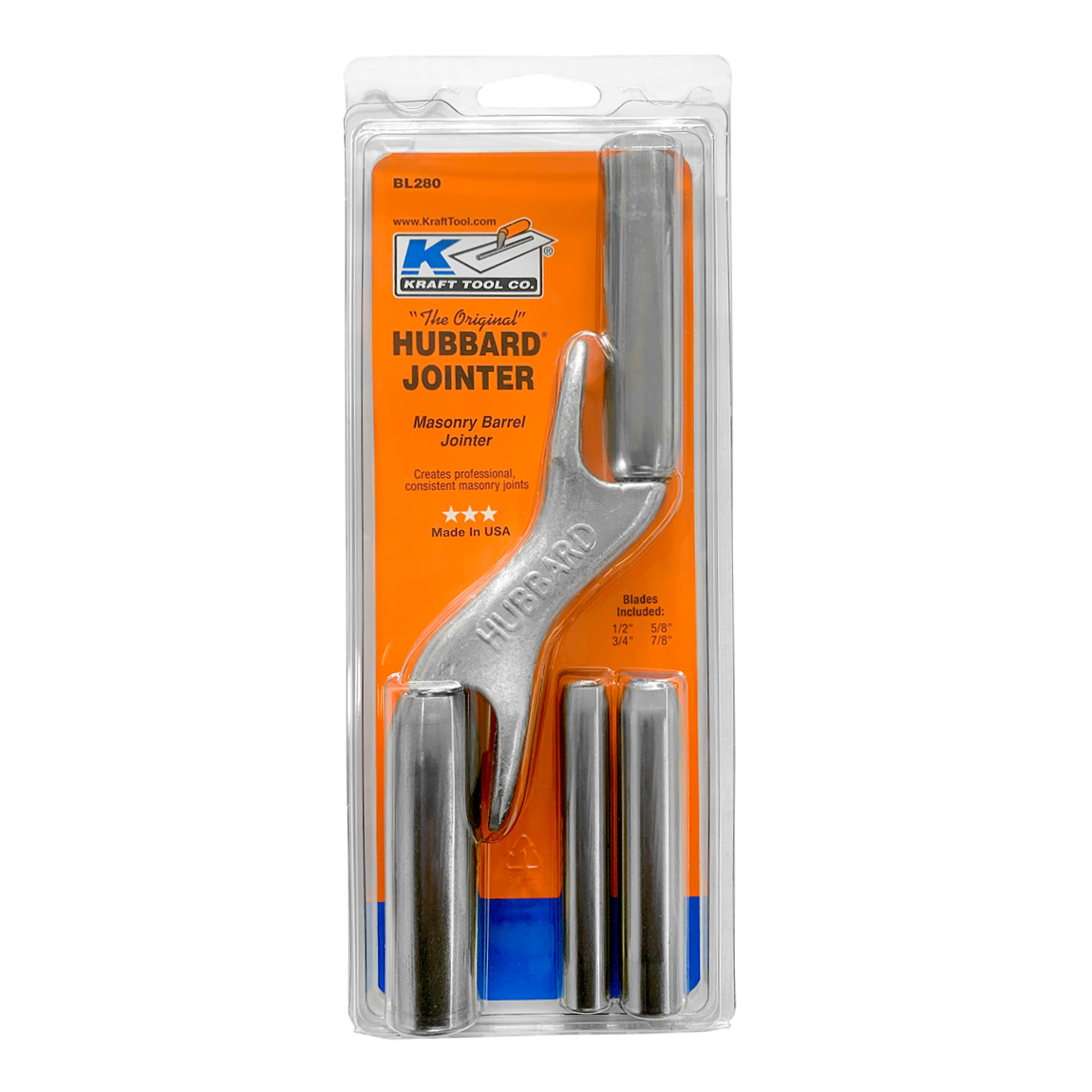 The Hubbard Brick Jointer's distinctive design allows for one tool to create four different joint sizes. The jointer comes with a 1/2