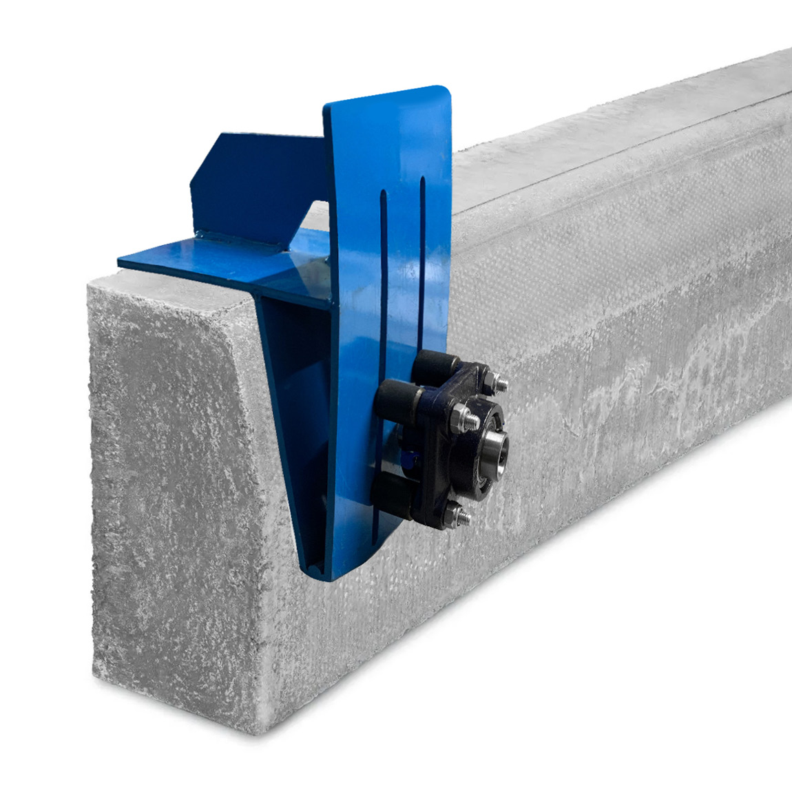 This device fits to the cold end / un-driven end of the Bunyan striker tube. The kerb crawler simply slides along the top of the kerb and it permits the screeding of the concrete right to the face of the kerb. Available from Speedcrete, United Kingdom.