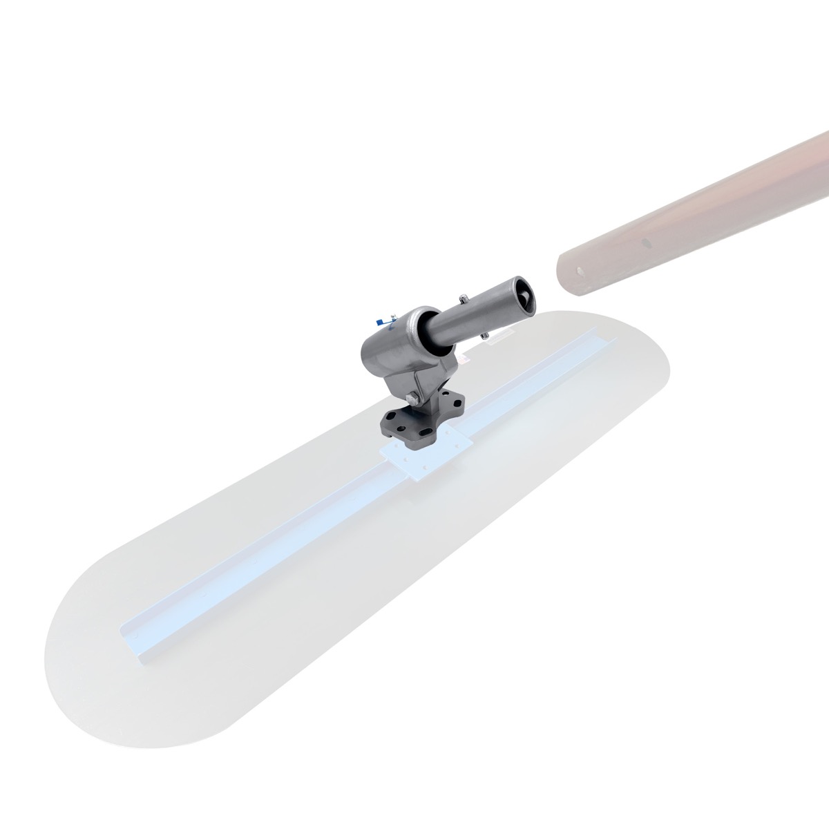 The Big Blue concrete finishing blade is used by concrete finishing professionals to smooth the surface via the use of snap handles and a tilt action mounting knucklehead. Speedcrete, United Kingdom.