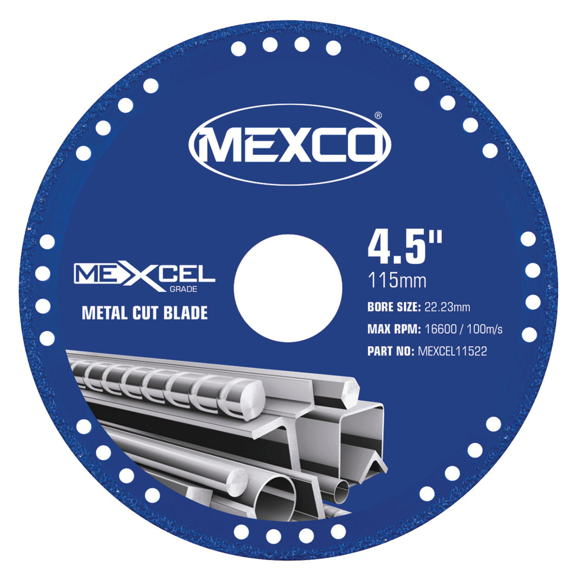 The MEXCEL vacuum brazed metal cutting blade provides superior cutting precision. The perforated steel core design reduces heat build-up and ensures quick cooling – perfect for intensive use. Available from Speedcrete, United Kingdom.