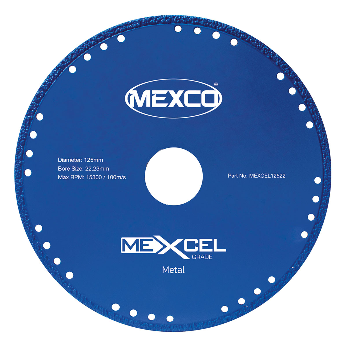 This 125mm diamond MEXCEL vacuum brazed metal cutting blade provides superior cutting precision. Available from Speedcrete, United Kingdom.