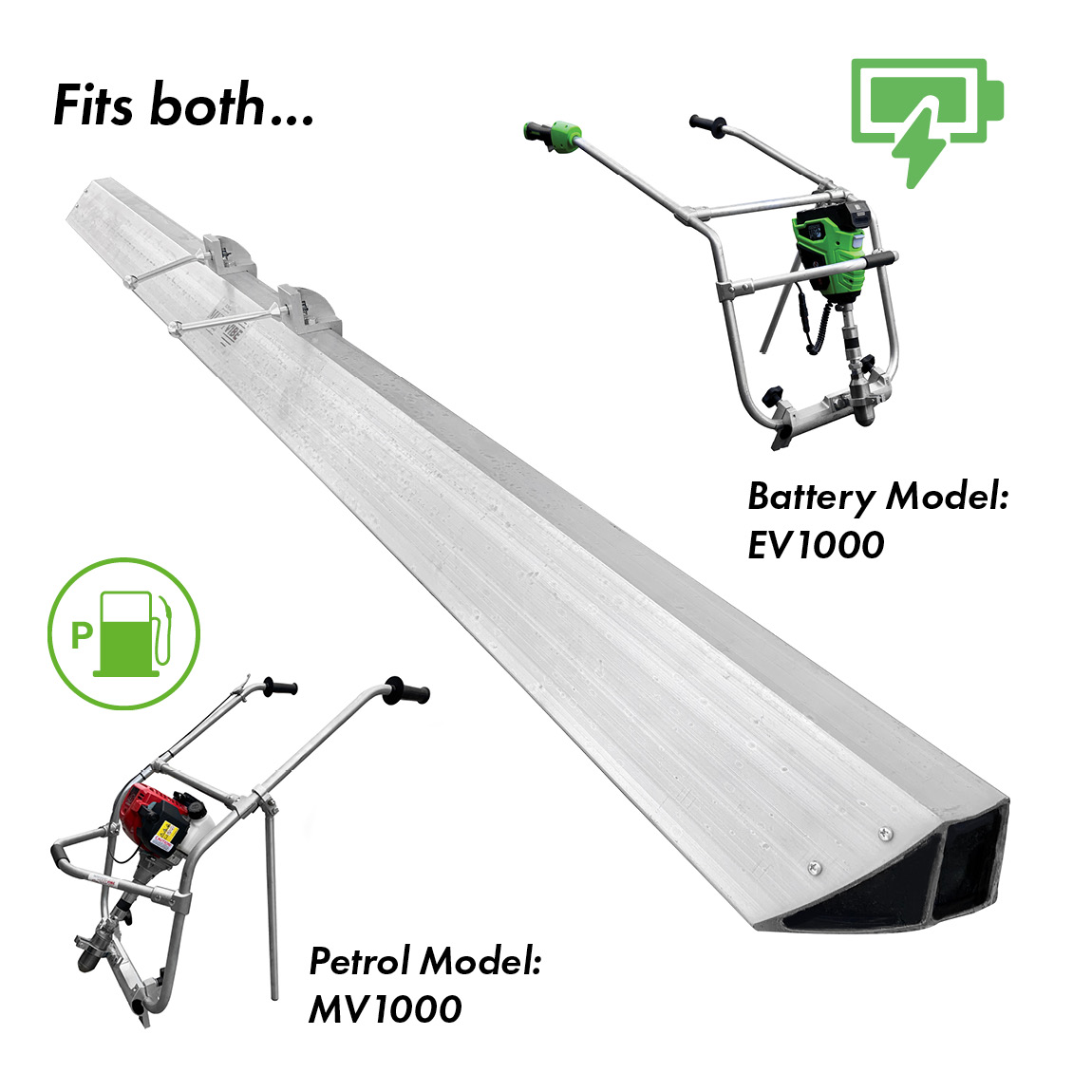 Multivibe Magnesium Floater bars are used to make contact with the concrete to level and vibrate the surface flat before finishing.