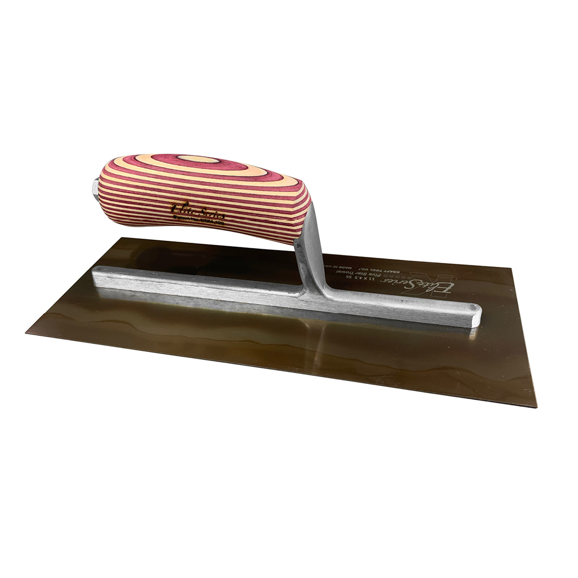 Elite Series Five Star™ 11" x 4-1/2" Golden Stainless Steel Plaster Trowel with Laminated Wood Handle. Available from Speedcrete, United Kingdom.