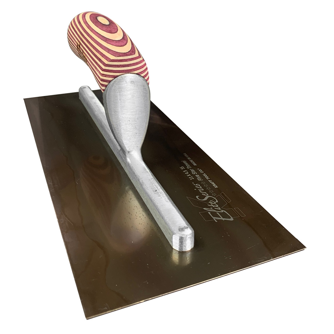 Elite Series Five Star™ 11" x 4-1/2" Golden Stainless Steel Plaster Trowel with Laminated Wood Handle. Available from Speedcrete, United Kingdom.