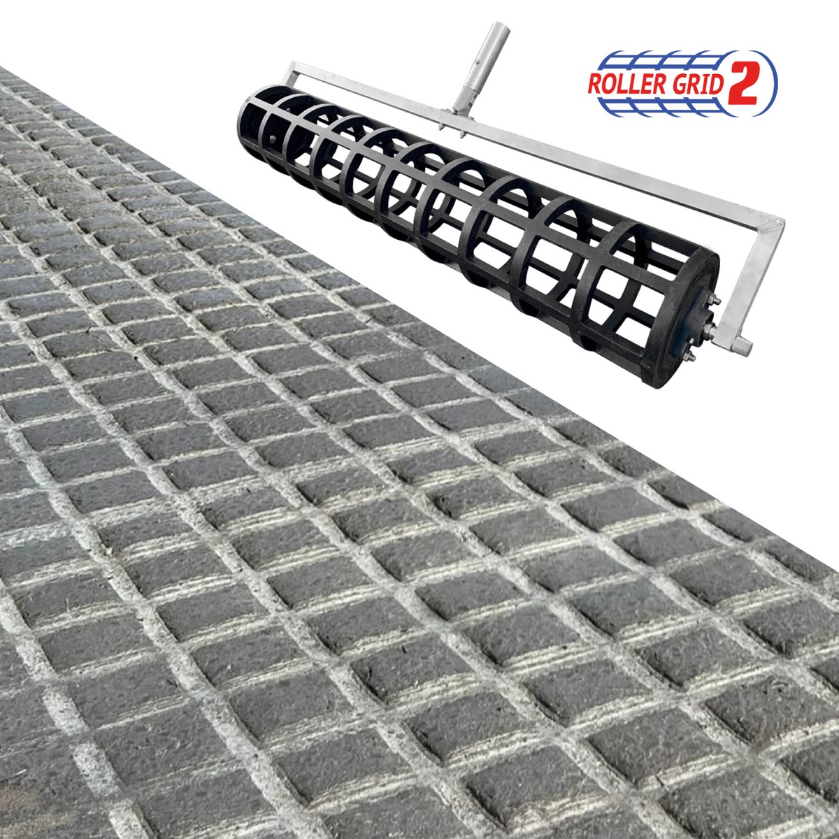 Concrete pattern roller from Speedcrete creates squares in the concrete for yards and agricultural shed floors.