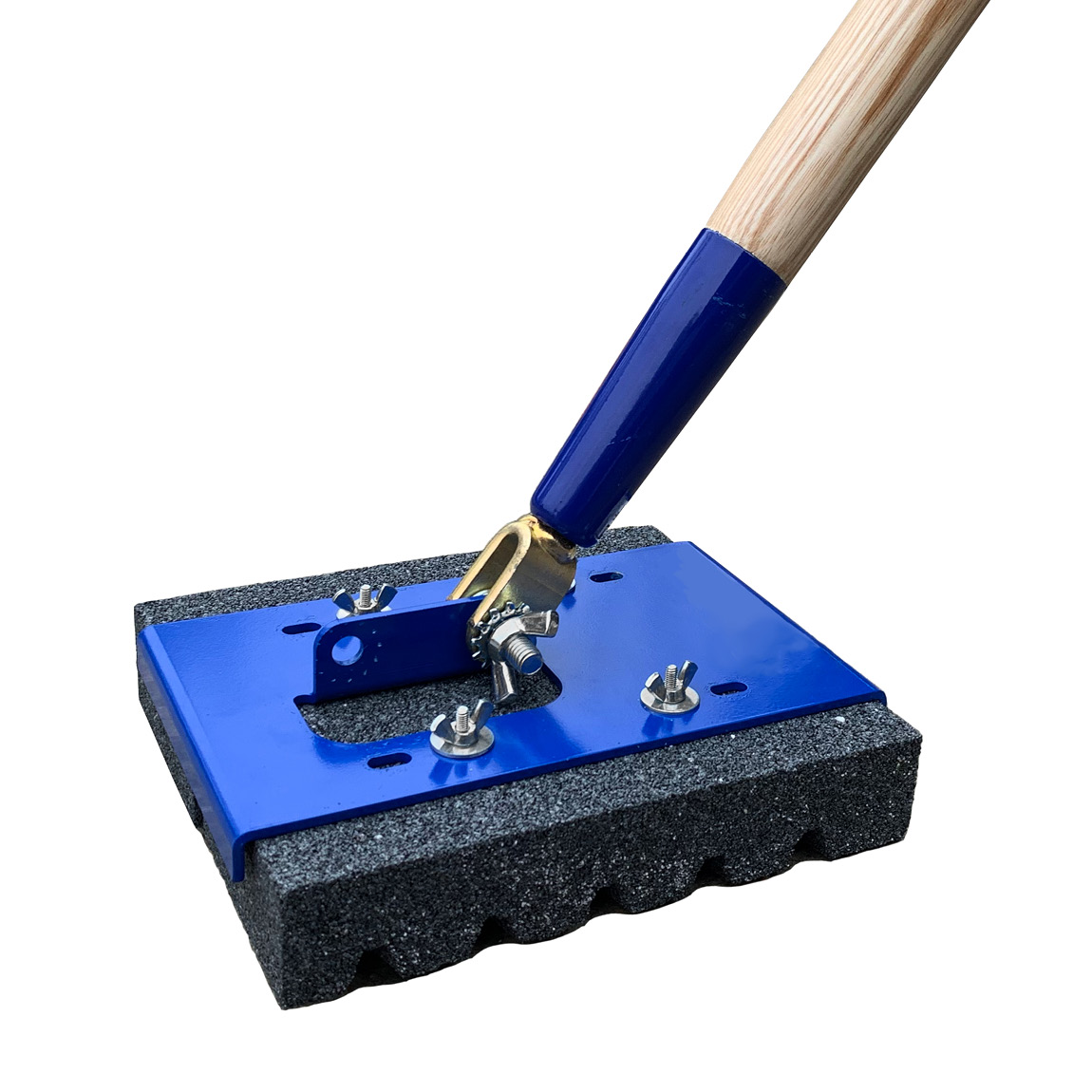 This 20 grit fluted mop makes dressing down concrete fast and easy. The fluted brick is on a diagonal, which provides sharp edges to help with stubborn materials while carrying away the excess debris. Use with the included Clevis Handle or adapter of your