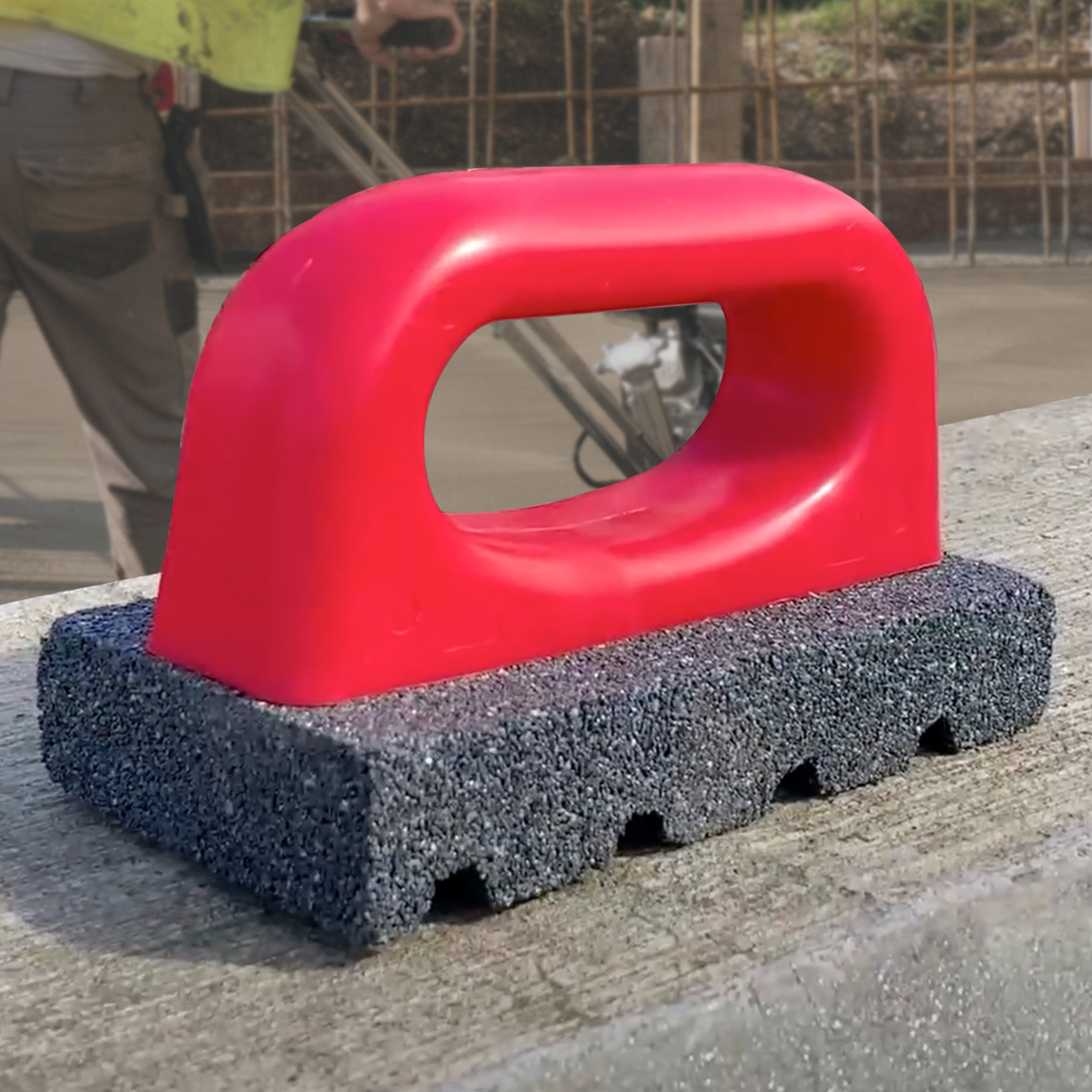 This fluted silicon carbide rub brick makes dressing down concrete fast and easy. The fluted brick is on a diagonal, which provides sharp edges to help with stubborn materials while carrying away the excess debris. Available from Speedcrete, UK.