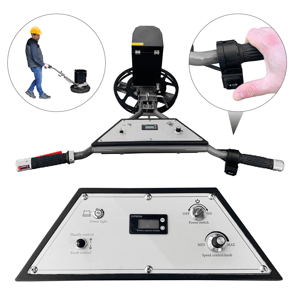 The new battery powered edging trowel available in the United Kingdom via Speedcrete. These walk-behind concrete finishing edgers are used in environments where fumes and high noise levels need to be a safety consideration. 