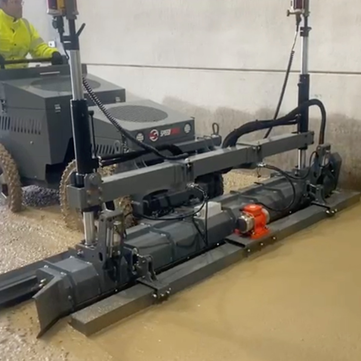 Hire a laser controlled screed for levelling concrete to a high tolerance. Available to hire in the United Kingdom Via Speedcrete.