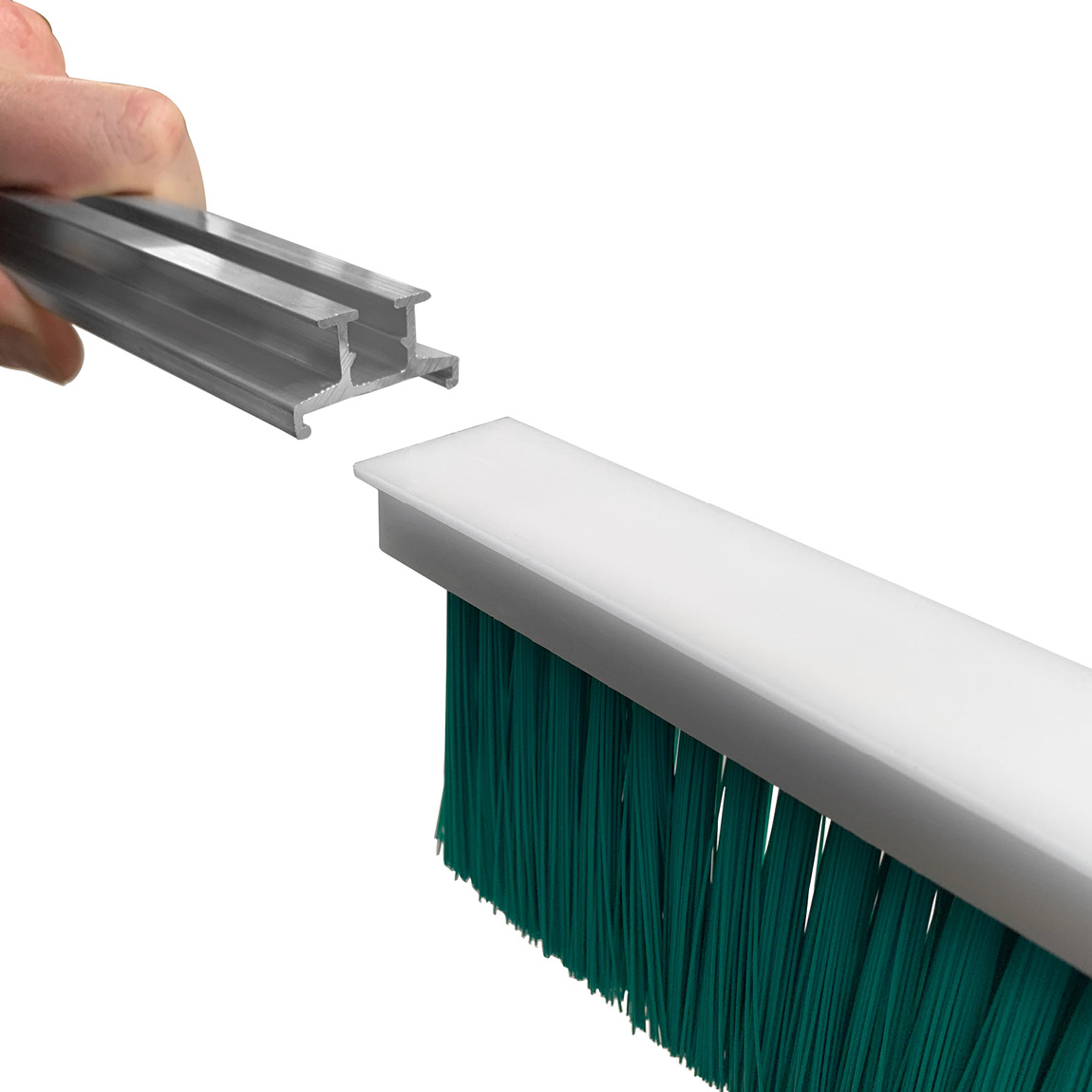 Aluminium brush mechanism from Marion Brush Chameleon range. Simply slide you refill into place and tighten screws. This comes with a slide angle adapter to control bristle angle on the concrete. Available from speedcrete, United Kingdom.
