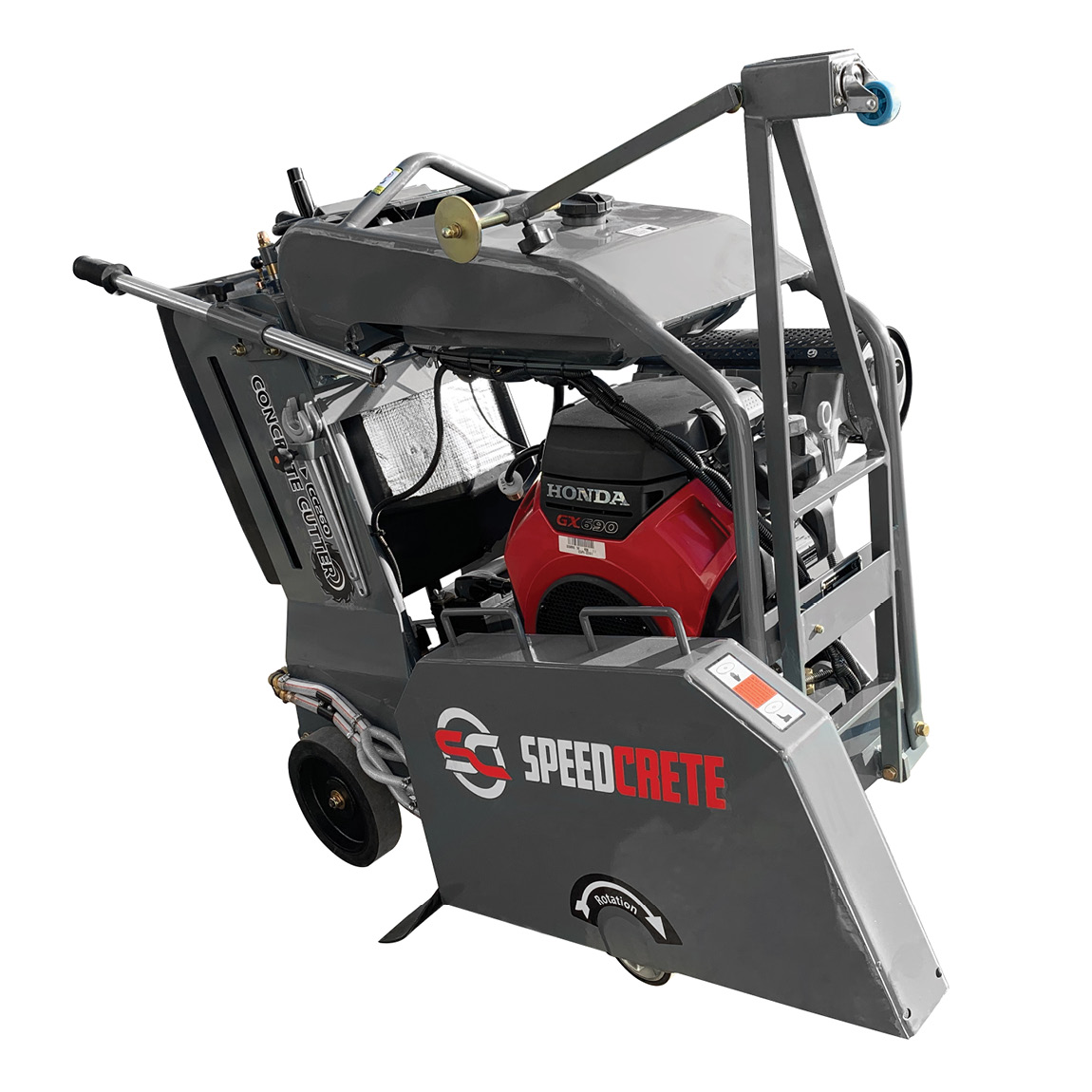 This semi-self propelled concrete cutting machine has a maximum cutting depth of 270mm and can be used with blades sizes between 300mm & 700mm. Available from Speedcrete, United Kingdom.
