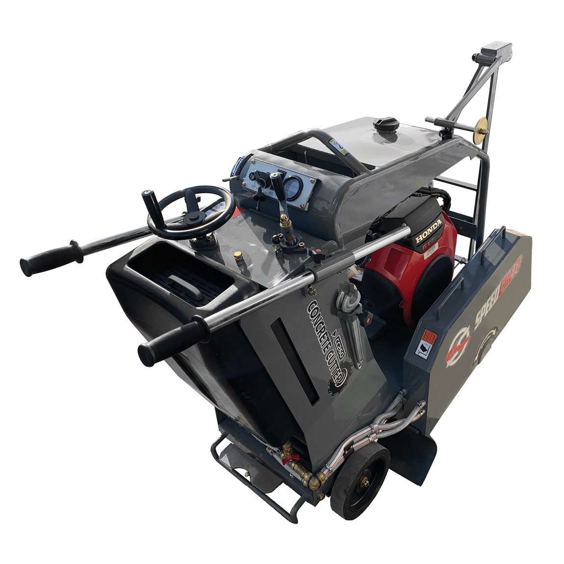This semi-self propelled concrete cutting machine has a maximum cutting depth of 270mm and can be used with blades sizes between 300mm & 700mm. Available from Speedcrete, United Kingdom.