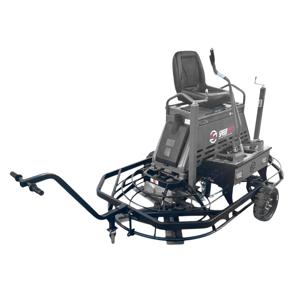 This 46" concrete finishing trowel has the traditional stick steer and 10-blade (5 per spider). This ride-on trowel delivers the high productivity and surface quality demanded on today’s concrete job-sites.