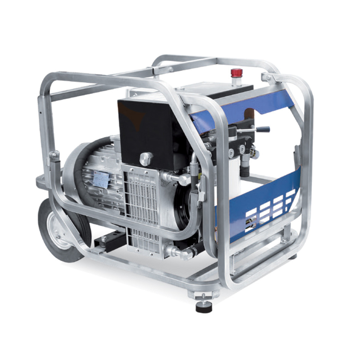 The Bunyan Striker can be powered by electric onsite to avoid fumes. This power unit offers power to the hydraulic hoses to spin the tube. Available from Speedcrete, United Kingdom.
