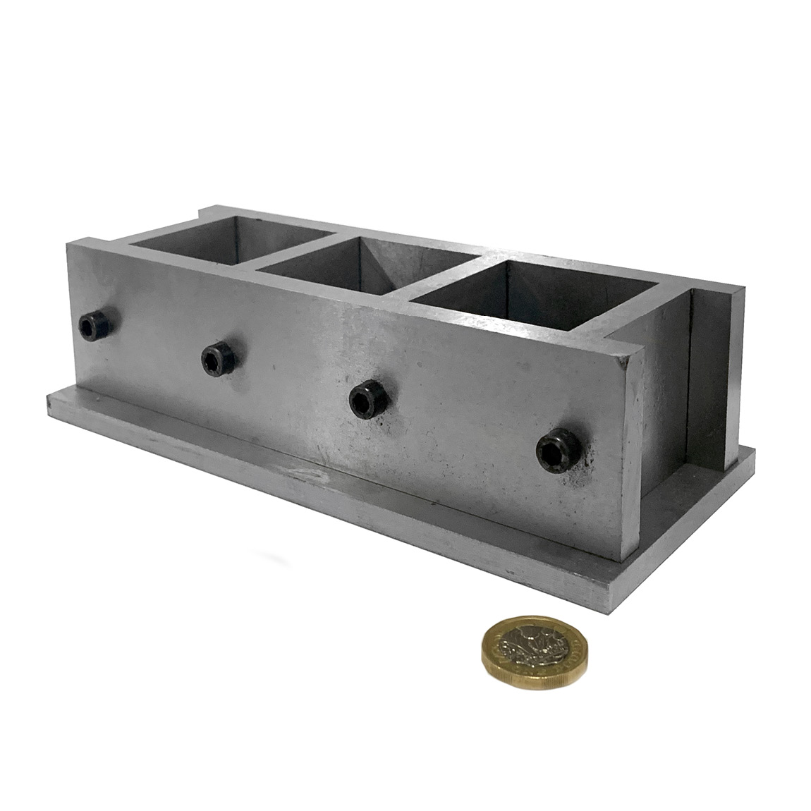 This Cube mould for testing the strength of concrete allows 50mm cubes to be formed for curing at 7, 15 and 28 days. Concrete levelling and finishing tools suppliers Speedcrete, United Kingdom.
