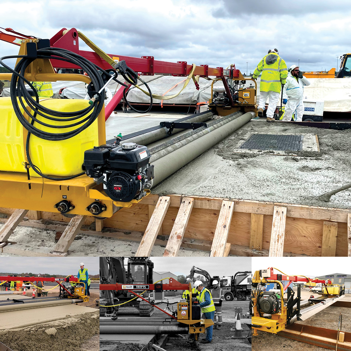 The Triple Roller places and finishes concrete by running along form, this machine is specifically designed for accurate efficiently and is suitable for PQ concrete.
