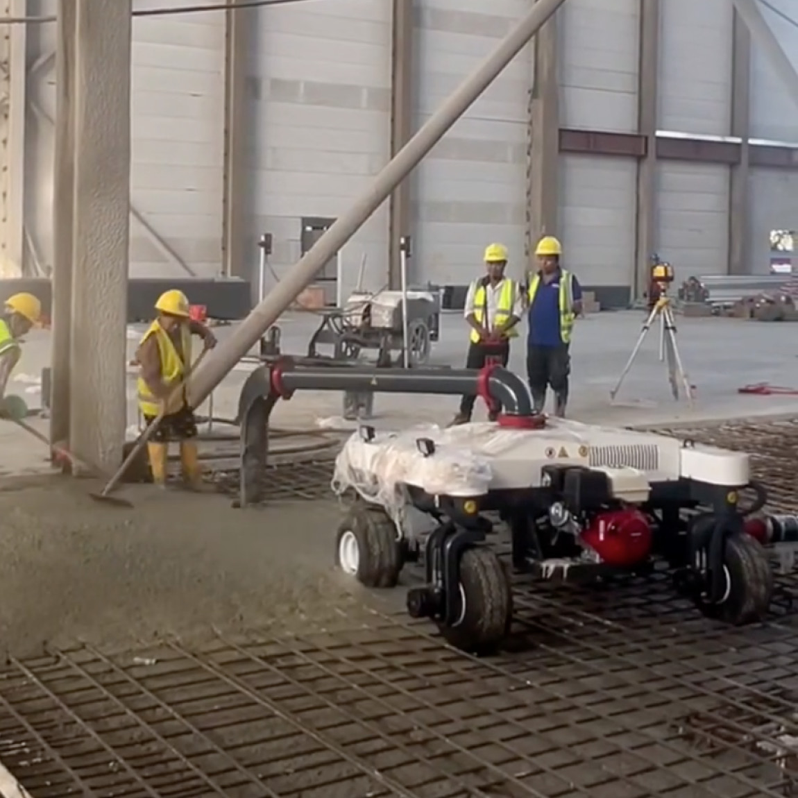 BL360 concrete distributer from Vanse. This remote control four wheels machine is used to distribute concrete on the pour to reduce injury and make for a more efficient placing of concrete. Available from Speedcrete, United Kingdom.