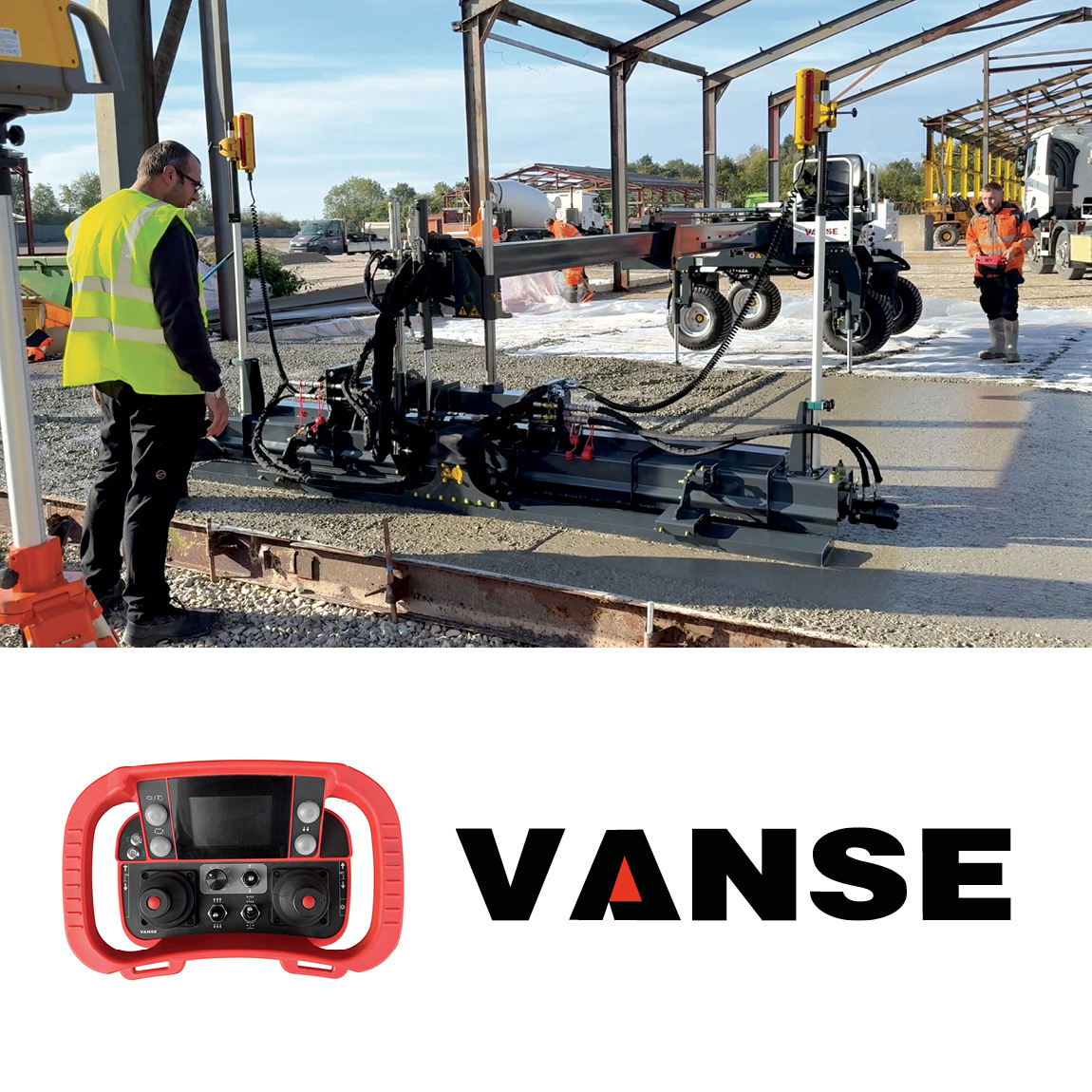 The Laser Screed with extendable boom by Vanse. This model can be controlled remotely and has a 5.5m (18ft) reach. Levelling concrete has never been easier. Visit the United Kingdom dealer Speedcrete for more information.