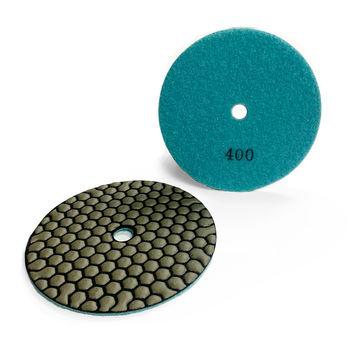 Diamond Resin Concrete Polishing Honeycomb Pads 125mm. These polishing pads are used on concrete surfaces and can be connected via a velcro system. Speedcrete, United Kingdom.