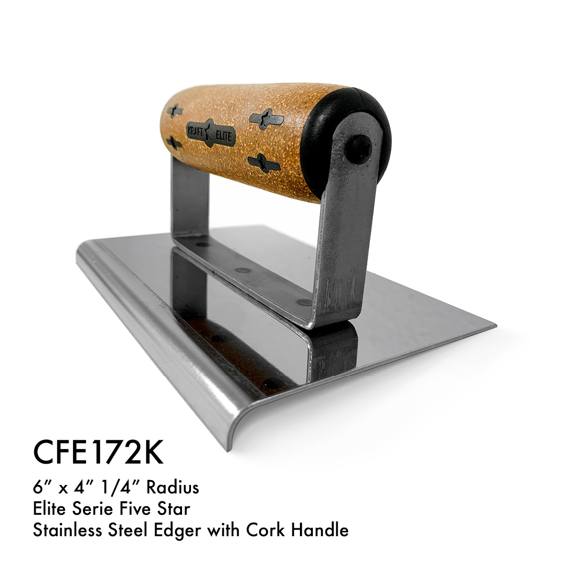 Choose from three sizes (each with a different radius size) of stainless steel blade hand edgers with the cork handle. These blades move smoothly along the edge of concrete slabs to produce a curved edge which is decorative and prevents edge from chipping