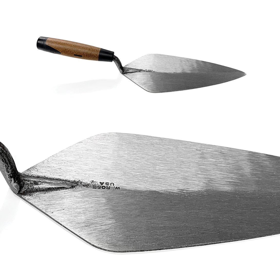 Cork handled Narrow London W.Rose trowels can be bought from Speedcrete, United Kingdom. The trowels are forged using a special process to I've the trowel flexibility and strength,