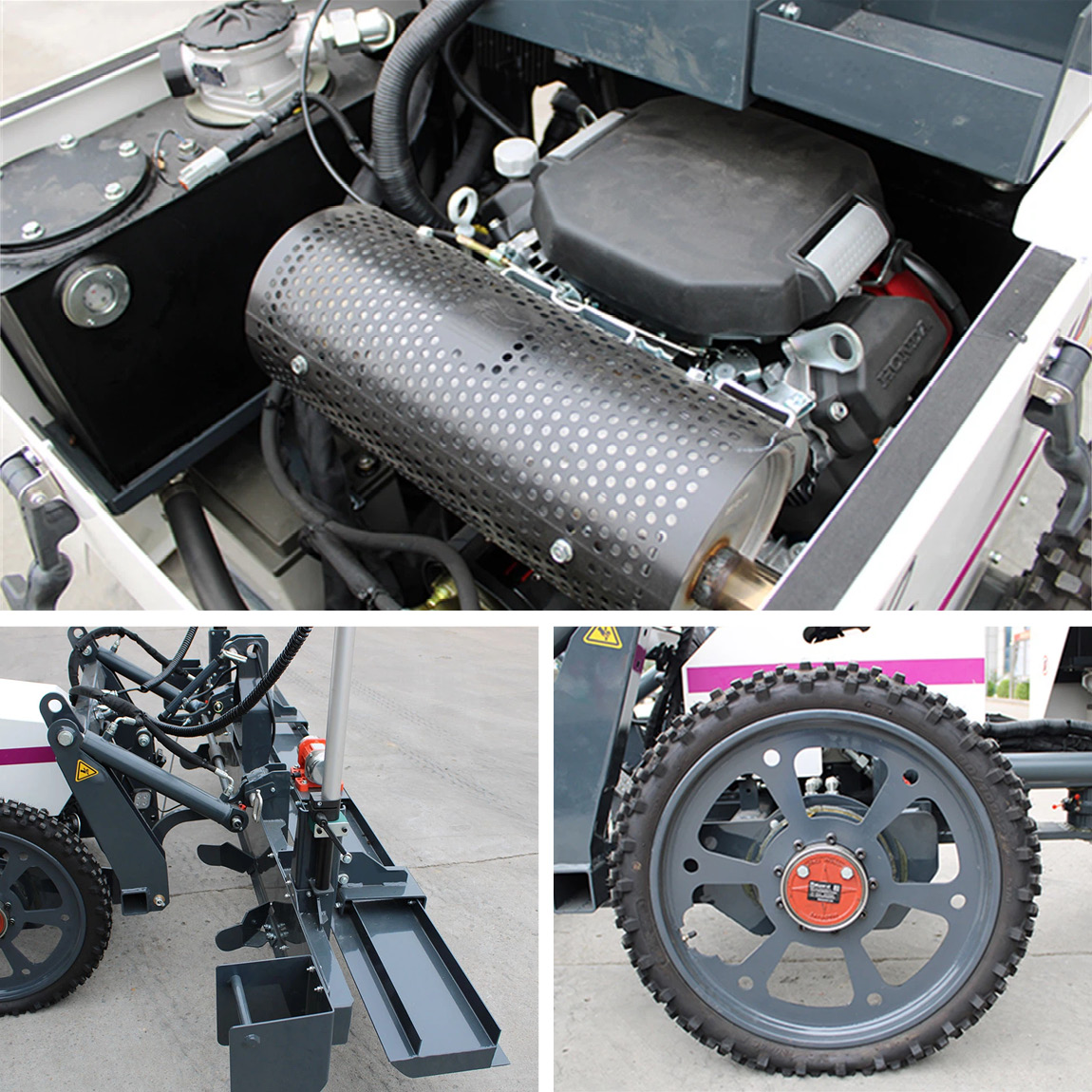 The Vanse WS550 hydraulic concrete laser controlled ride-on concrete screed levels and applies vibration across a 2.4m (7.8ft) front head. This concrete levelling machine is powered by the petrol Honda GX690 engine. Speedcrete, United Kingdom.