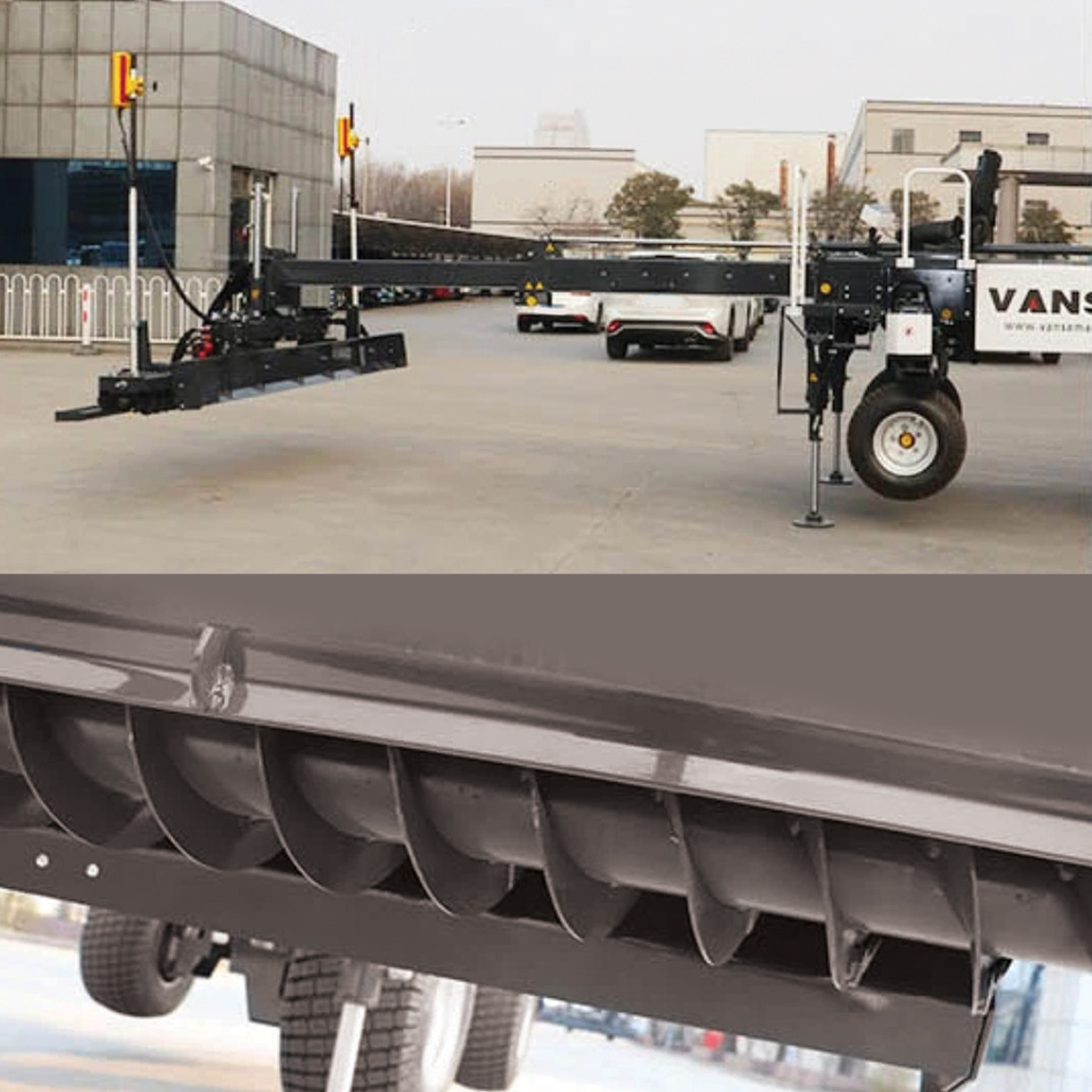 The telescopic boom of the YZS2-4 is a key feature with a reach of 5.5meters (18ft). With an advanced remote control system for hand-held application. This vibratory laser controlled boom screed.