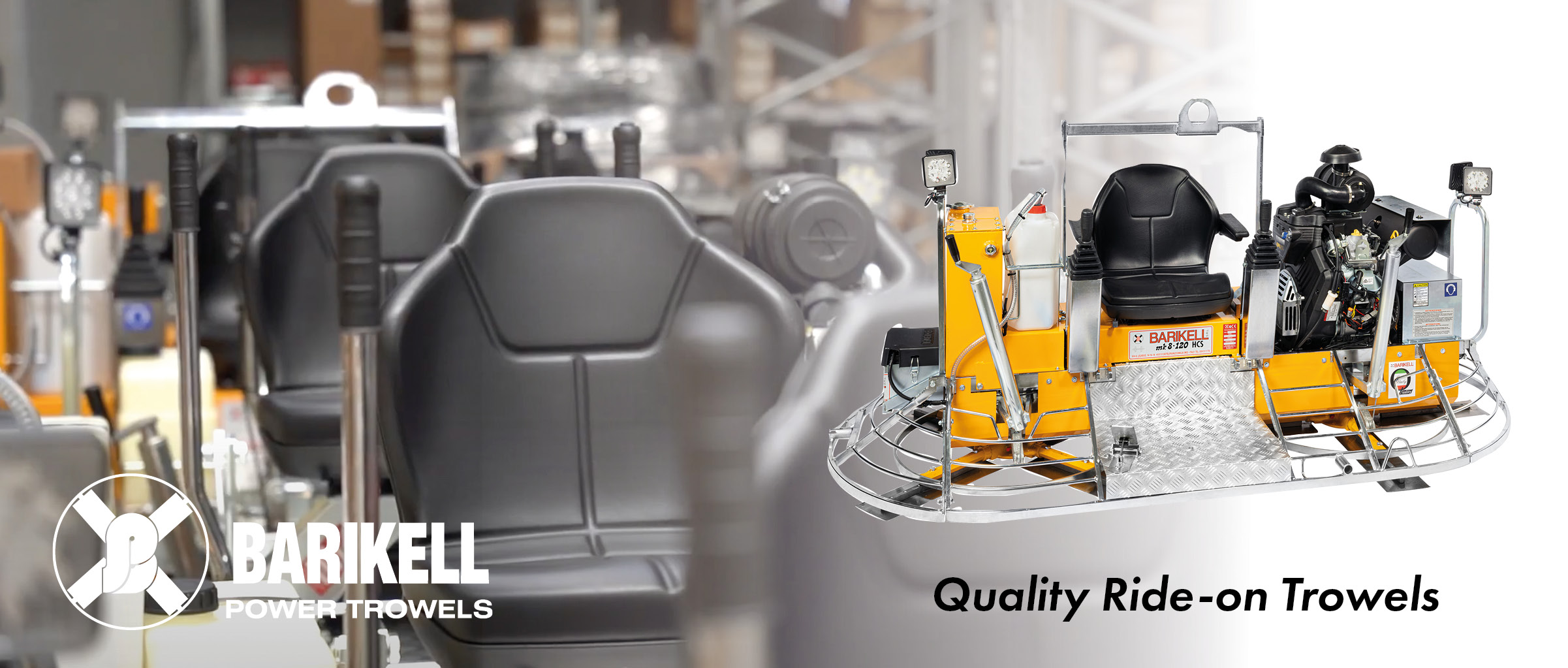 Quality concrete ride-on power trowels from Barikell. Available from Speedcrete.